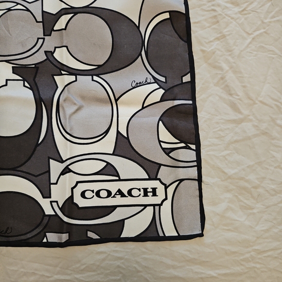 Coach Gray Silk Square Scarf Logo Print - Picture 3 of 6
